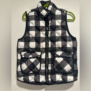 EUC Woolrich Quilted Down Puffer Vest Sz:M Black & White Buffalo Plaid Checkered